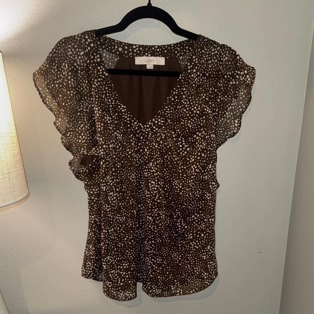 LOFT Chocolate and Ivory Speckled Blouse